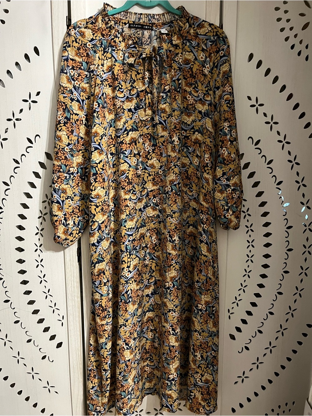 Girl With Curves Multicolored Flowy Floral Tie-Neck Midi Dress